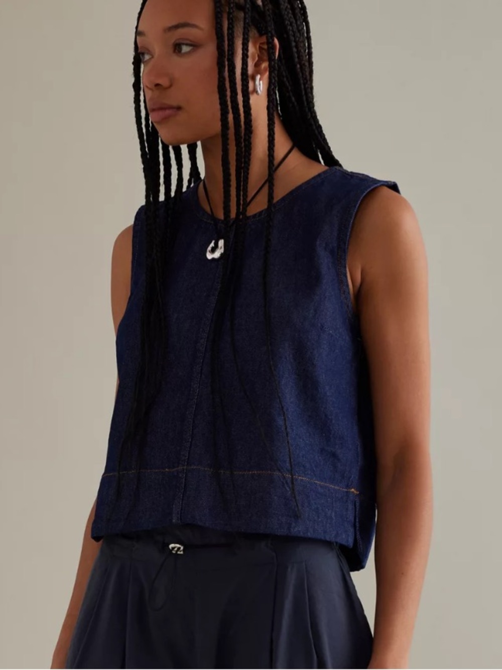 PILCRO denim shell TANK sleeveless top VEST blue ANTHROPOLOGIE large
